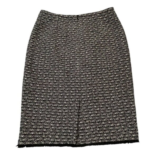 J. Crew Women's Black/White Textured Pencil Skirt With Fringe Hem SIZE-10 - Picture 3 of 6